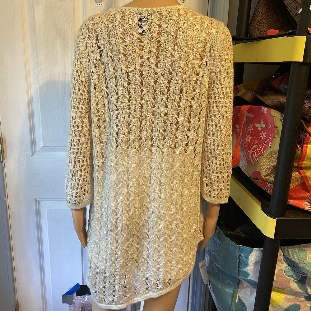 Chicos Travelers Open Knit Tunic Top Sz 2/M Ivory Silver Beach Largenlook Boho - Picture 8 of 8